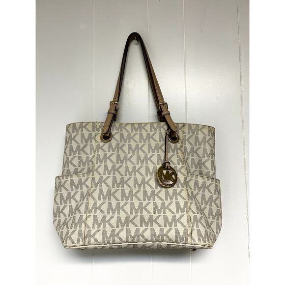 Michael Kors Monogram Tote Bag – Light Beige – Classic Everyday Style - Picture 1 of 8